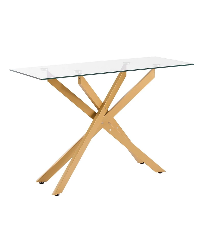 Gouun Tempered Glass Rectangle Coffee Table with Metal Cross-Leg Frame