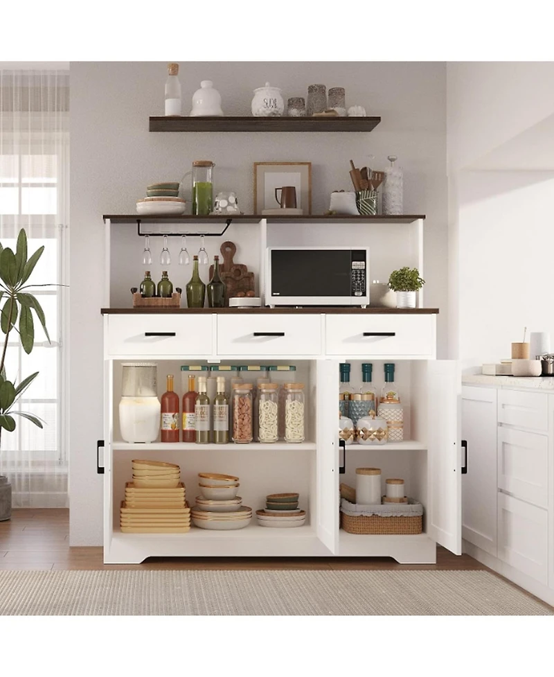 gaomon Farmhouse Sideboard Buffet with Microwave Stand,Varied Storage with Drawers