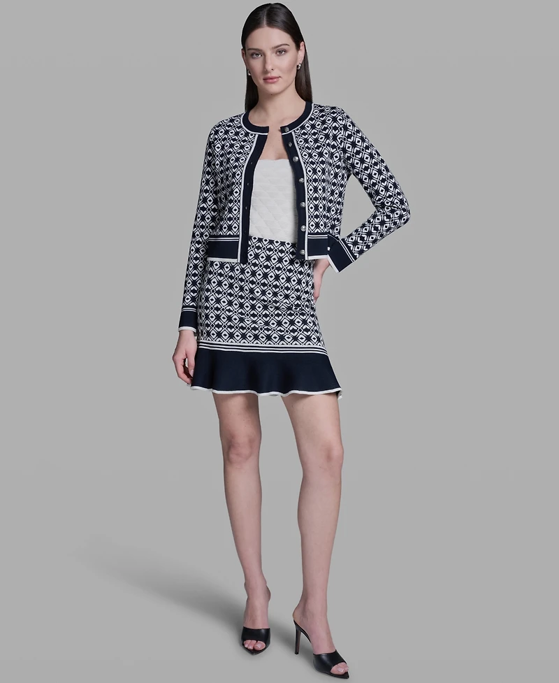Bcbg Women's Printed Crewneck Sweater Jacket