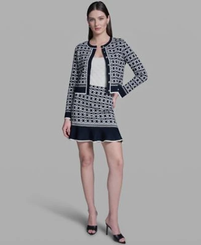 Bcbg Womens Printed Crewneck Sweater Jacket Sweater Knit Skirt