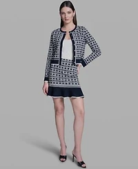 Bcbg Womens Printed Crewneck Sweater Jacket Sweater Knit Skirt