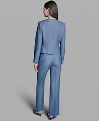 Bcbg Womens One Button Faux Denim Jacket High Rise Wide Leg Pants