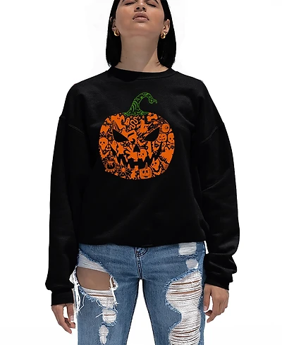 La Pop Art Women's Halloween Pumpkin Word Crewneck Sweatshirt