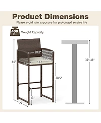 Gouun Outdoor Pe Wicker Bar Height Stools Set of 2 with Removable Cushions