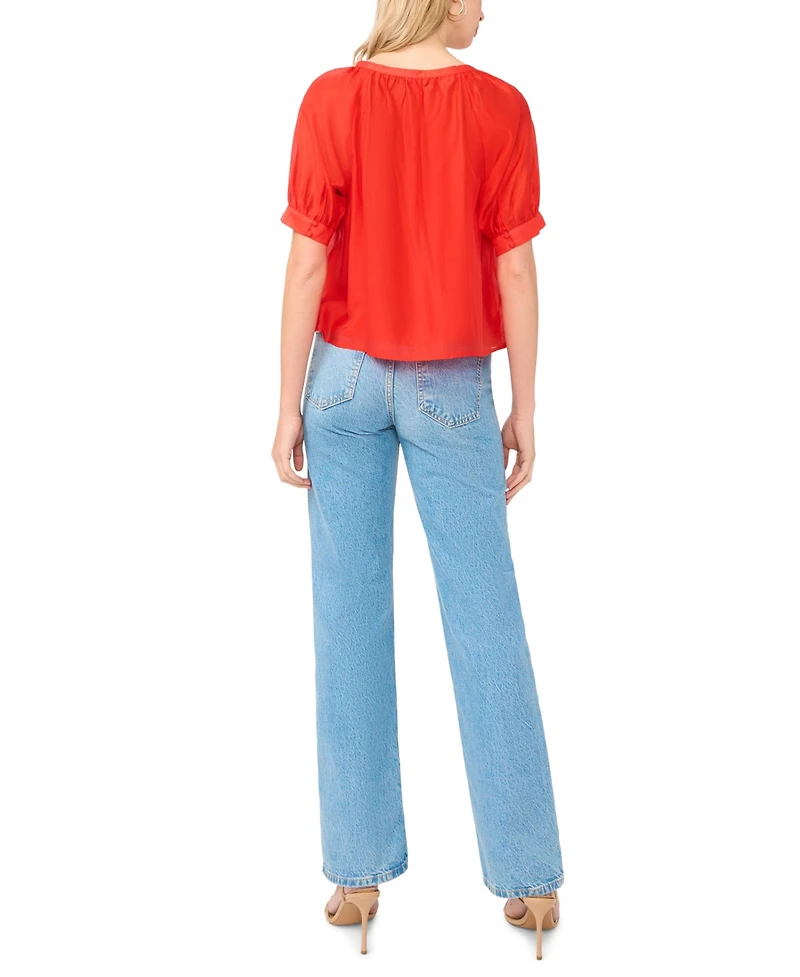 Vince Camuto Women's Crewneck Button Down Short-Sleeve Flowy Top