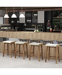 Gymax Set of 4 Saddle Bar Stools 25.5'' Counter Height Dining Stools w/ Seaweed Woven Seat