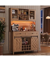 gaomon Sliding Barn Door High Bar Cabinet Farmhouse, Large Kitchen Buffet with Hutch Wine Storage