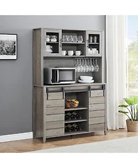 gaomon Tall Farmhouse Coffee Bar Cabinet, Kitchen Hutch Storage with Sliding Barn Door