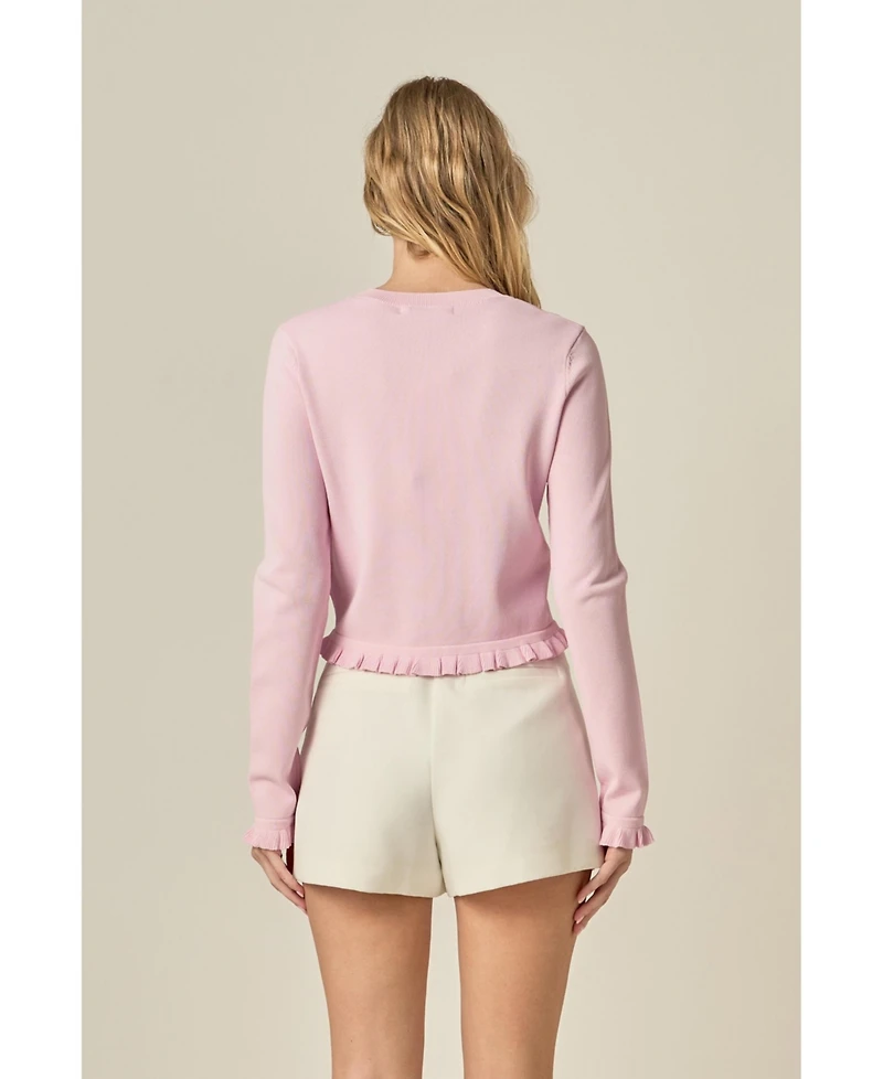 English Factory Women's Ruffle Placket Knitted Cardigan