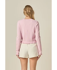 English Factory Women's Ruffle Placket Knitted Cardigan