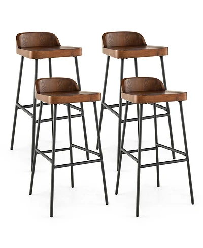 Gymax Set of Industrial 29'' Bar Stool Bar Height Saddle Seat Kitchen Stool Low Back