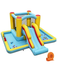 Hongge Inflatable Bounce House 7-in-1 Bouncy Castle with Slide and Tunnel-550W Blower