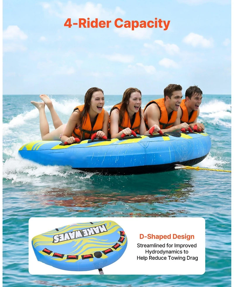 Mecale 4-Rider Towable Tube for Boating 680 lbs with Rear Fins