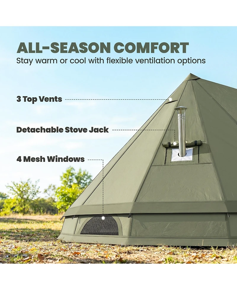 Outsunny Teepee Tent Waterproof for 4-6 People , Army