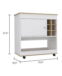 Flynama Light Oak and White 6-Bottle 1-Shelf Bar Cart with 1 Cabinet