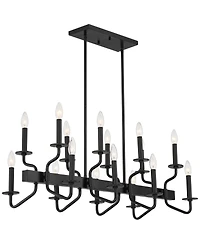Franklin Iron Works Gloss Black Linear Pendant Chandelier Wide Modern 16-Light Fixture for Kitchen Island Dining Room Home