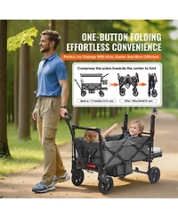Mecale Wagon Stroller for 2 Kids, Collapsible Push Pull Quad Stroller with Adjustable Handle, Harness, Removable Canopy