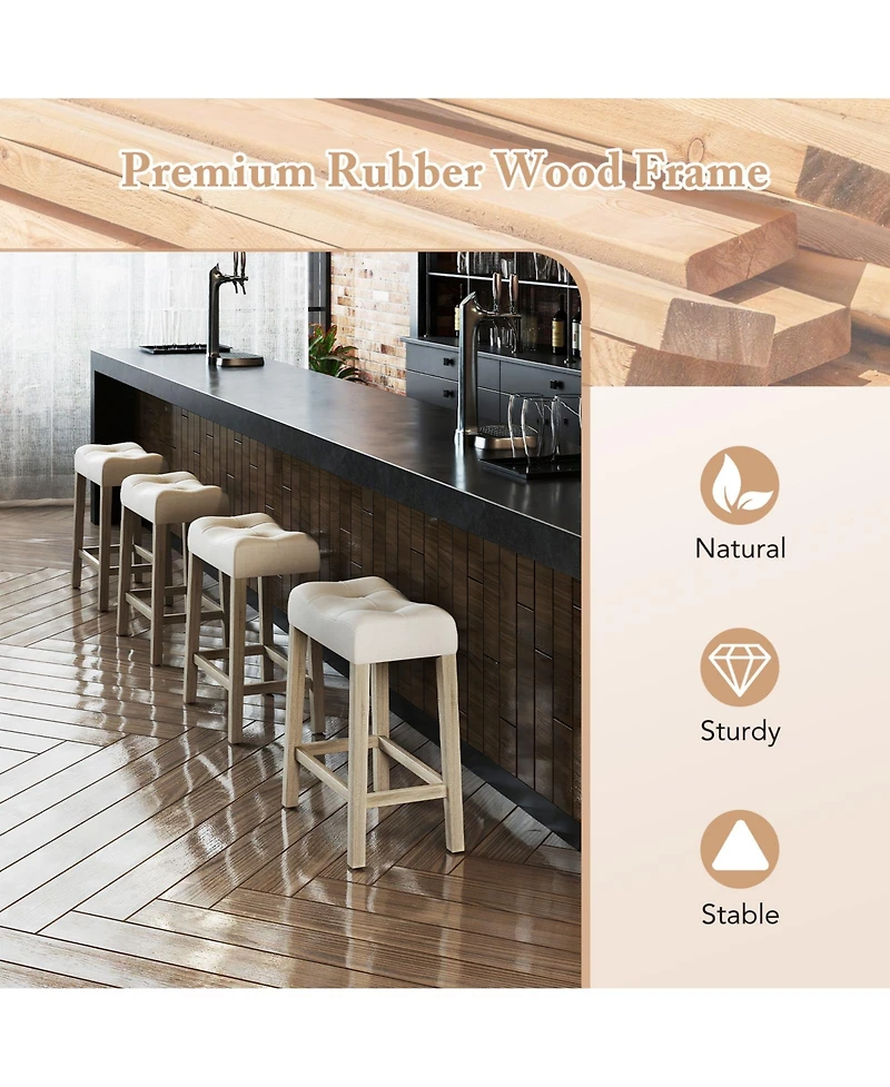 Sugift Set of 4 Upholstered Counter Height Bar Stool with Curved Saddle-Seat