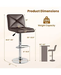 Sugift Pu Leather Upholstered Bar Stools Set of 2 with Back and Adjustable Height