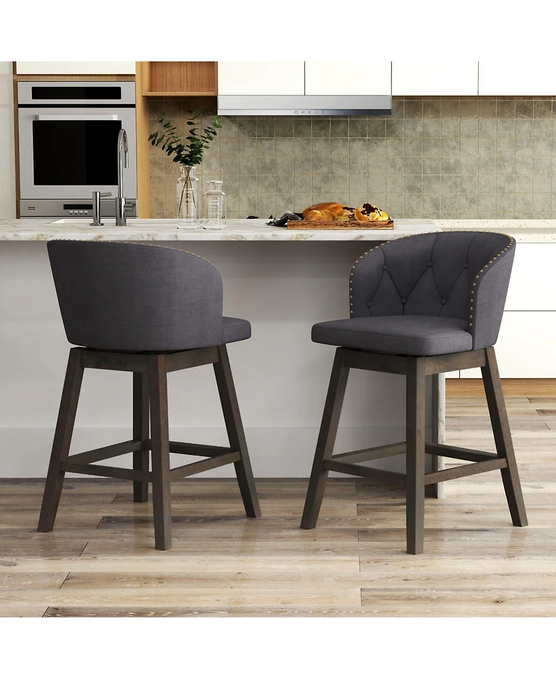 Sugift Counter Height Fabric Upholstered Bar Stools Set of 2