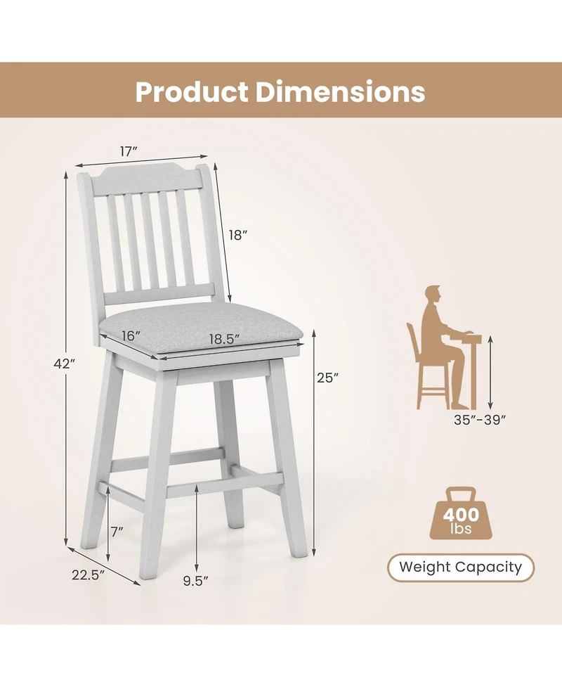 Sugift 25 inch Modern Bar Stools Set of 2 with Upholstered Swivel Seat