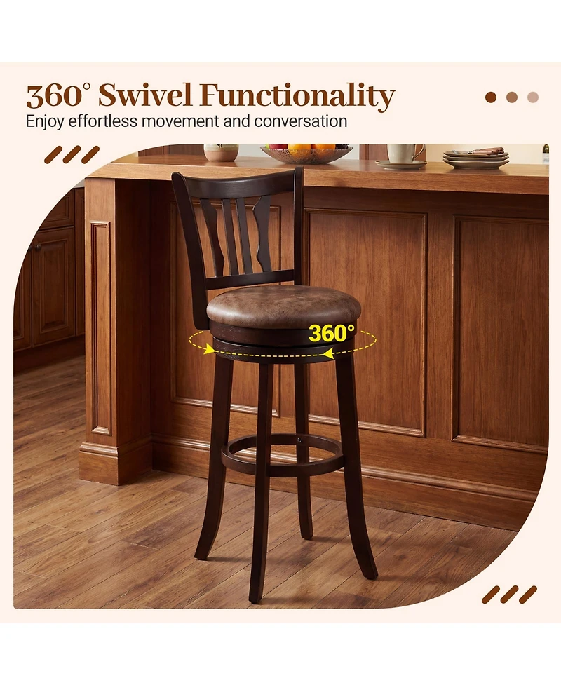 Sugift Counter Height Swivel Bar Stools Set of 2 with Back and Solid Rubber Frame-29