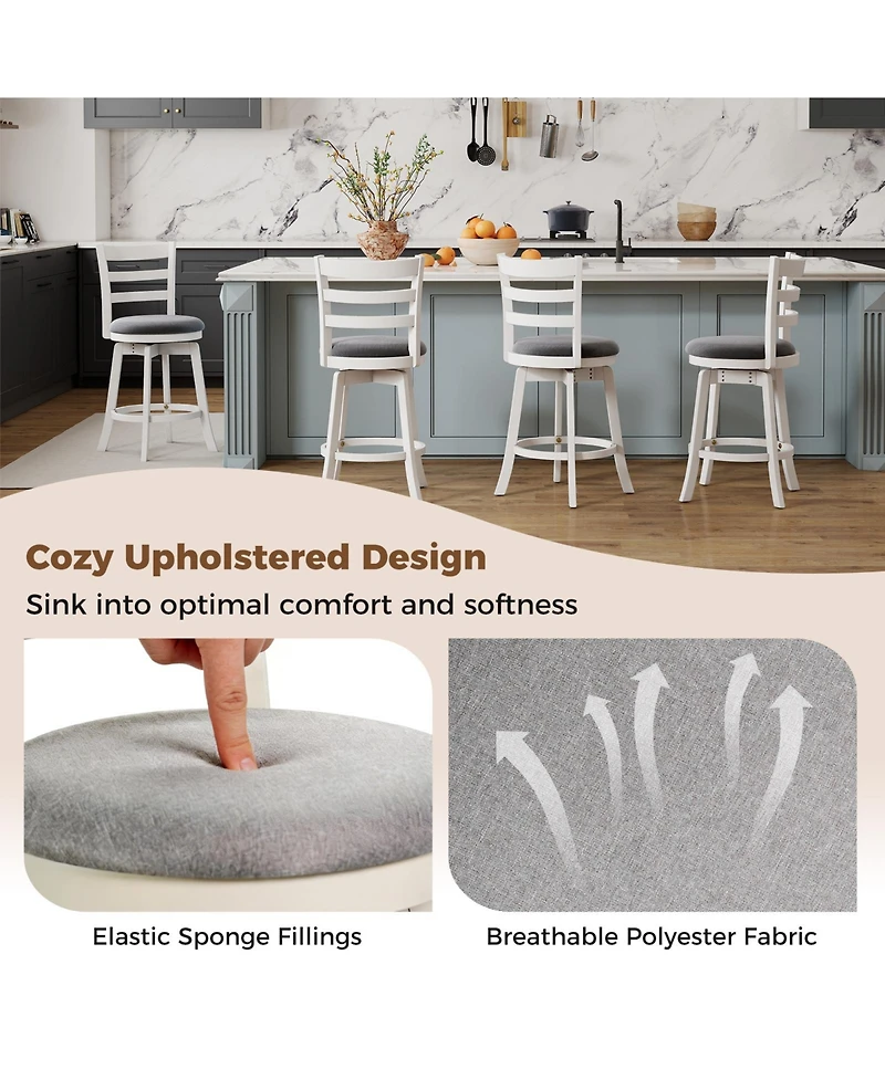 Sugift 25" Swivel Barstools Set of 2, 360degree(s) Rotating Bar/Counter Height Chairs with Upholstered Seat