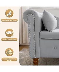 Rainsken Velvet Upholstered Chaise Lounge Chair, Modern Rolled Armrest Accent Chair with Hidden Storage, Nailhead Trim and Pillow for Living Room