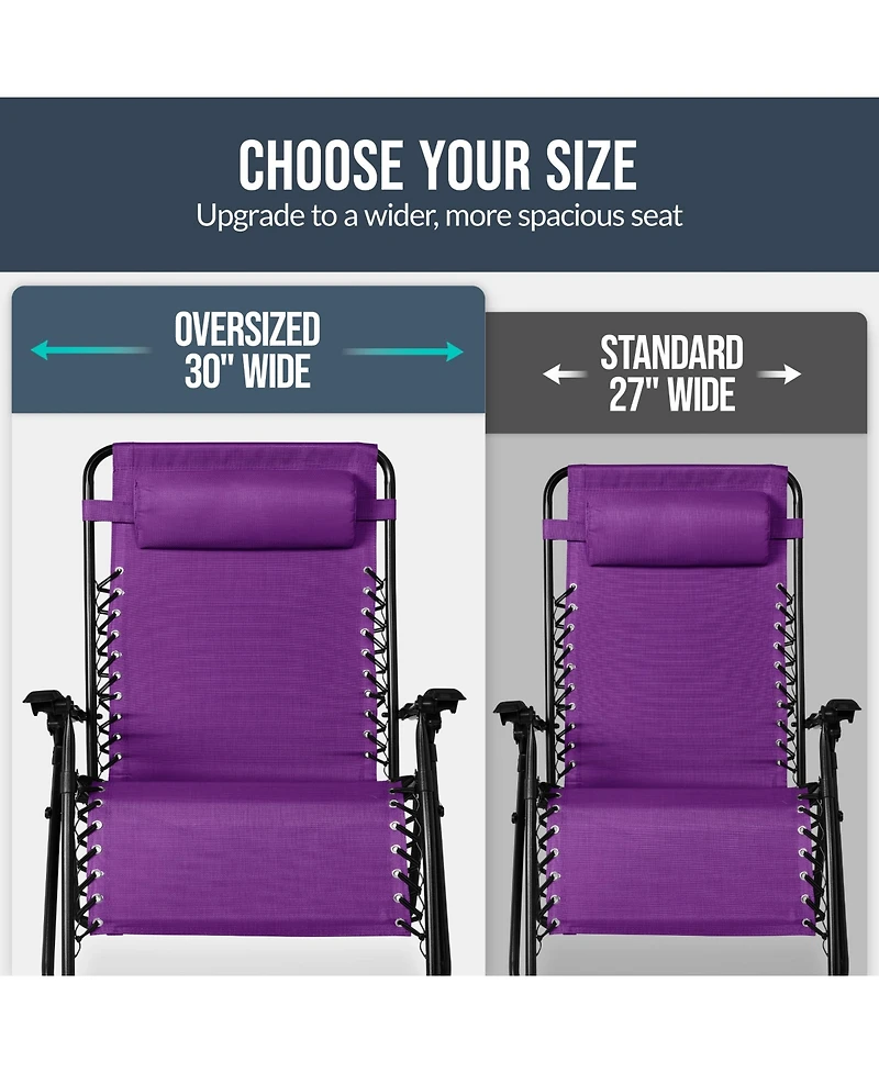 Best Choice Products Set of 2 Extra Wide Zero Gravity Lounge Chair Recliners with Cup Holder