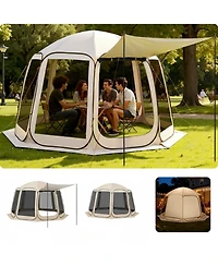 Gouun Pop Up Screen House Tent 12x11 ft for 10-12 People with Extended Awning, Carry Bag and Netting Sides