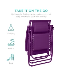 Best Choice Products Folding Zero Gravity Recliner Patio Lounge Chair w/ Canopy Shade, Headrest, Tray