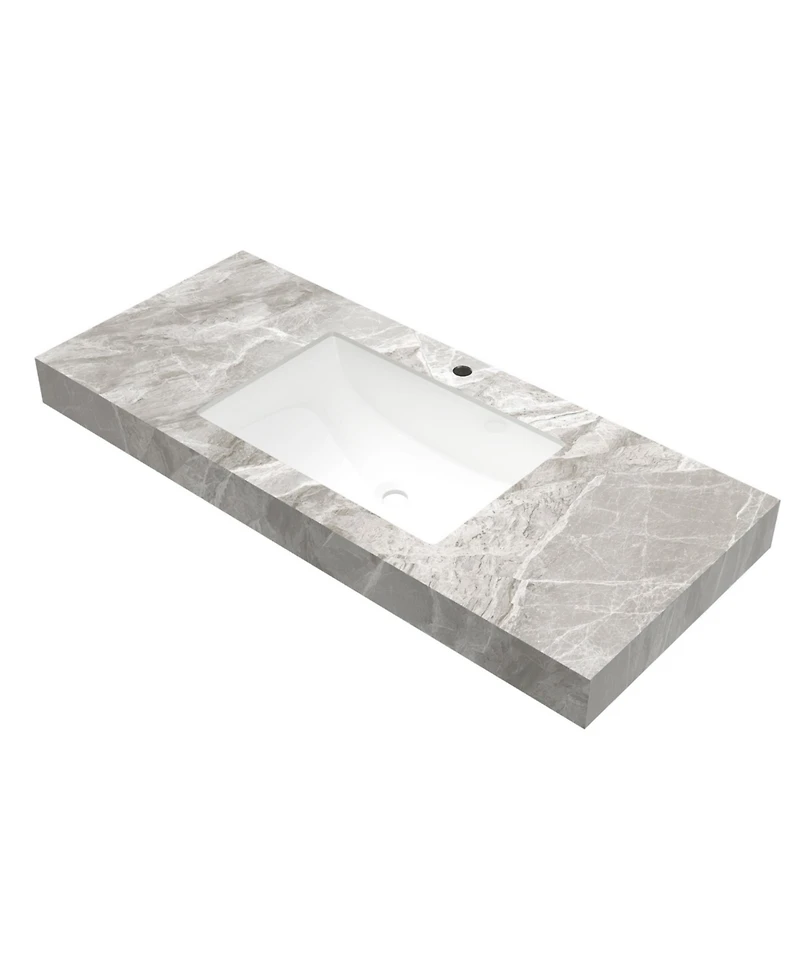 Busdays 48" Light Gray Sintered Stone Countertop Ceramic Basin, No Cabinet No Faucet