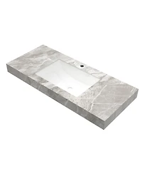 Busdays 48" Light Gray Sintered Stone Countertop Ceramic Basin, No Cabinet No Faucet