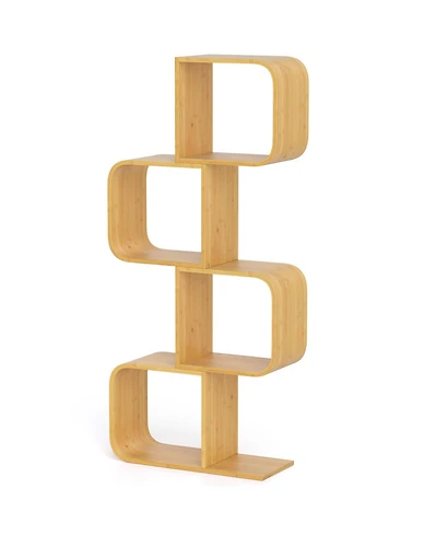 Sugift Four Tier S Shaped Bamboo Bookcase with Open Cubes