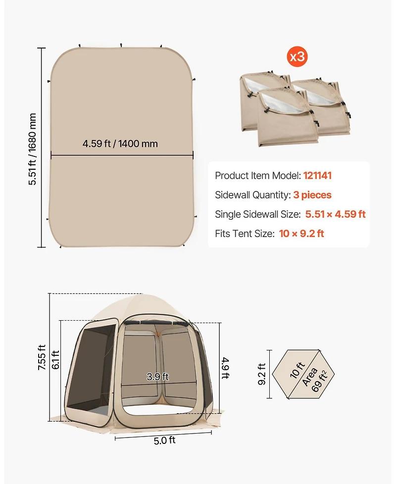 Mecale Sun Shade Covers for 10 x 9.2 Ft Screen House Tent, Pack of 3