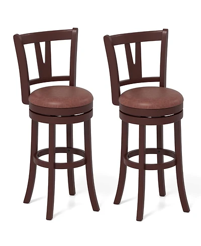 Sugift Set of 2 Counter Height Swivel Barstools with High Backs and Footrests-30 inches