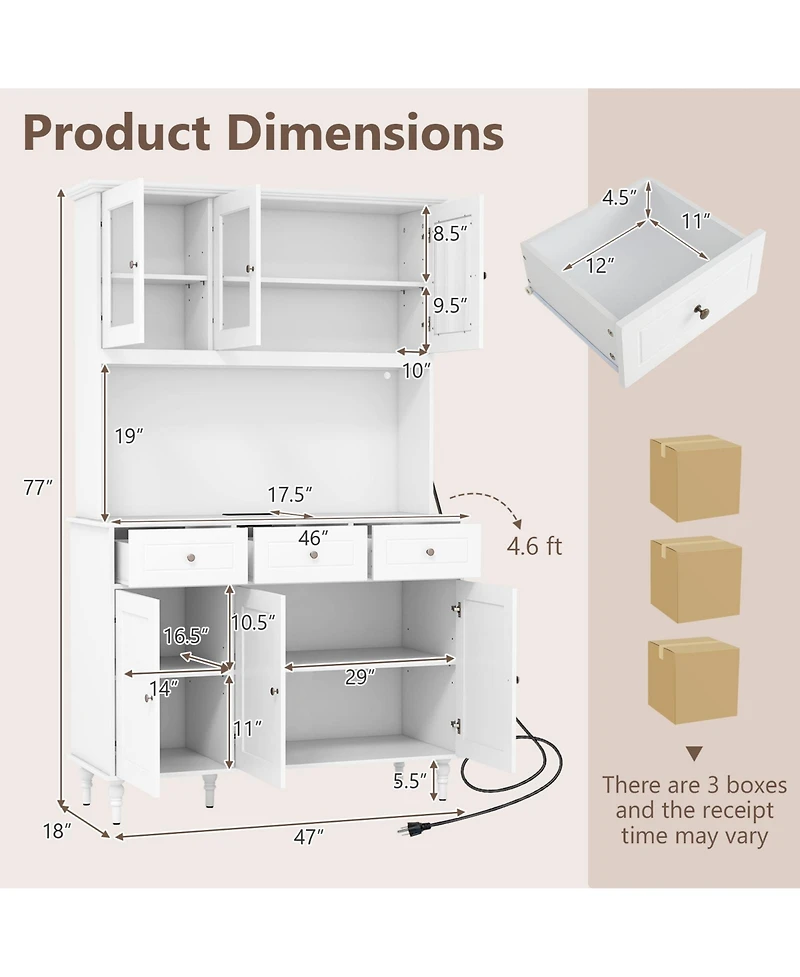 Gouun 77 in Kitchen Pantry Storage Cabinet with Led Lights and Power Outlets