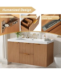 Sillysis Sink Bathroom Vanity Wall Mounted, Soft Close Drawers, Ample Storage, Smc Countertop and Wood Grain Mdf Cabinet