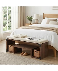 Tribesigns Shoe Storage Bench with Cushion 47 Entryway Bench with Storage Shelf and Removable Padded Sea