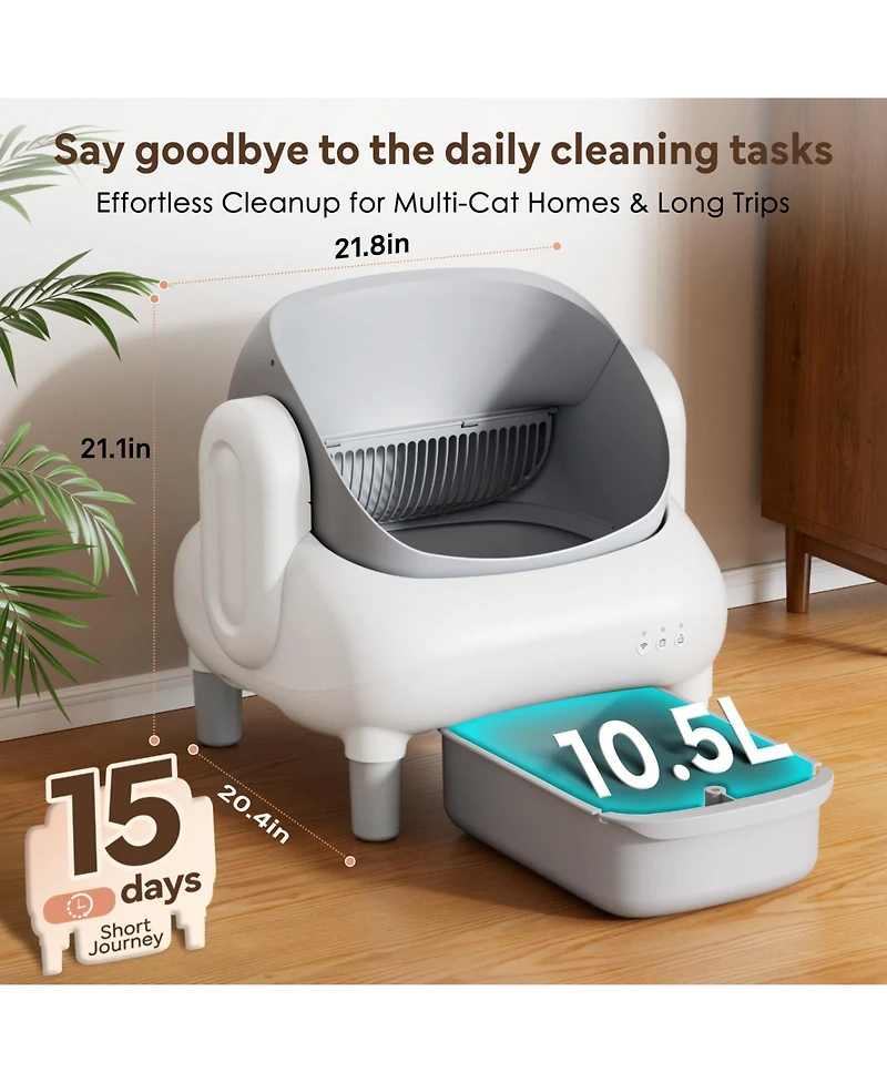 Cumrige Self Cleaning Litter Box,Automatic Cat Box for Multiple Cats, with Safety Protection,App Control