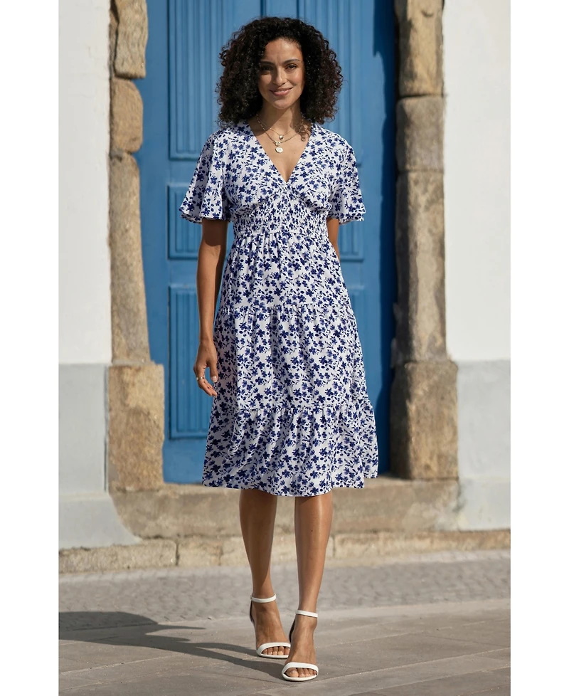 Yumi Women's Floral Angel Sleeve Midi Dress