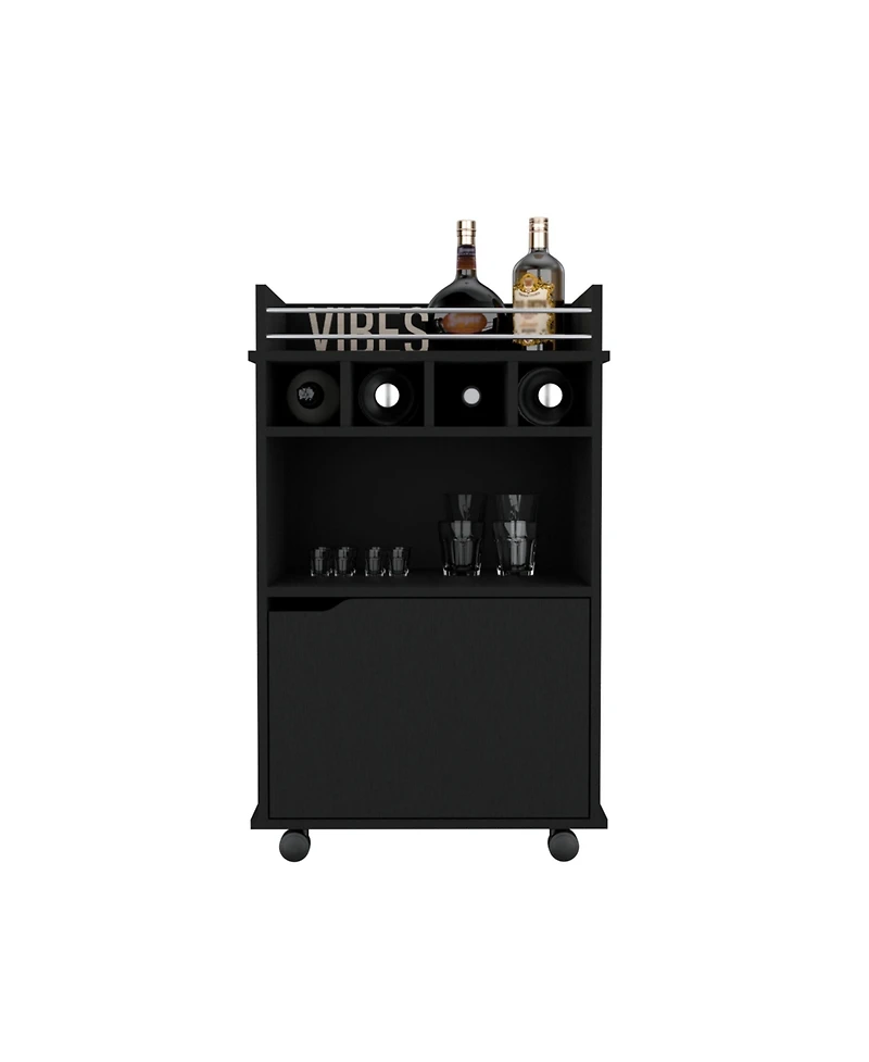 flynama 35 Inch Bar Cart with 2 Shelves, 4 Wine Cubbies and 1 Cabinet
