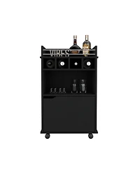 flynama 35 Inch Bar Cart with 2 Shelves, 4 Wine Cubbies and 1 Cabinet