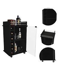 flynama Bar Cart with 2 Shelves, 6 Wine Racks and 4 Casters, Glass Door Home Bar Cart