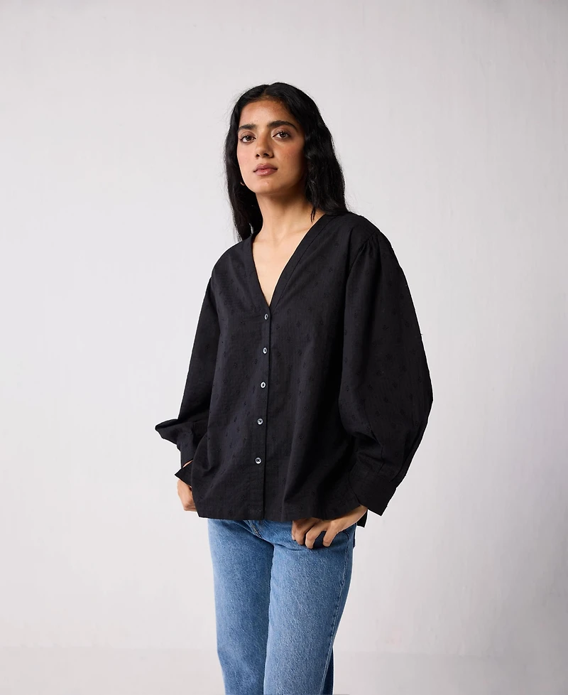Reistor Women's Embroidered Shirt with Long Balloon Sleeves