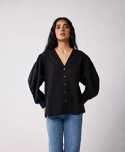 Reistor Women's Embroidered Shirt with Long Balloon Sleeves