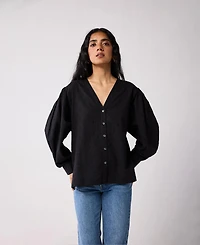 Reistor Women's Embroidered Shirt with Long Balloon Sleeves