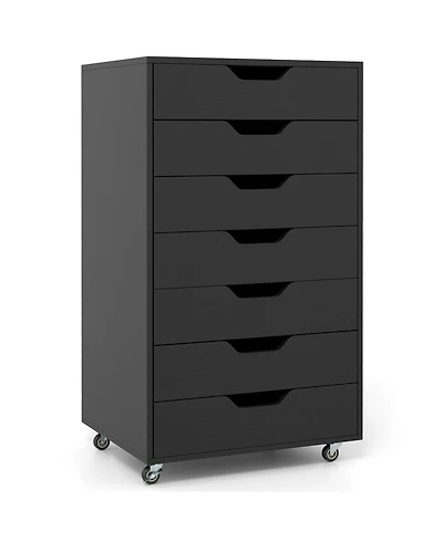 Slickblue Wooden 7-Drawer Chest with Lockable Wheels for Storage