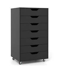 Slickblue Wooden 7-Drawer Chest with Lockable Wheels for Storage