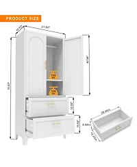 Rainsken Metal Wardrobe Cabinet, 71" Tall Armoire Wardrobe Closet with 2 Doors, 2 Drawers, Hanging Rod and Shelf, Storage Cabinet for Bedroom
